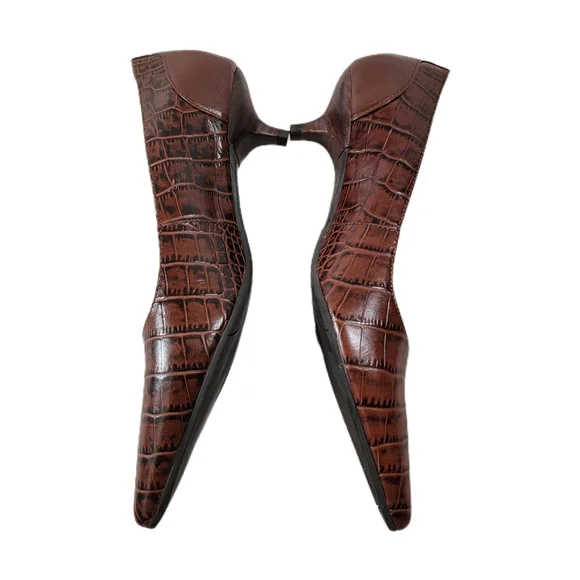 Talbots Women's Size 5B Crocodile Print Brown Leather Kitten Heal Shoe - Picture 2 of 5